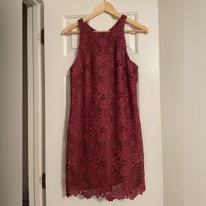 Burgundy lace mini sheath dress